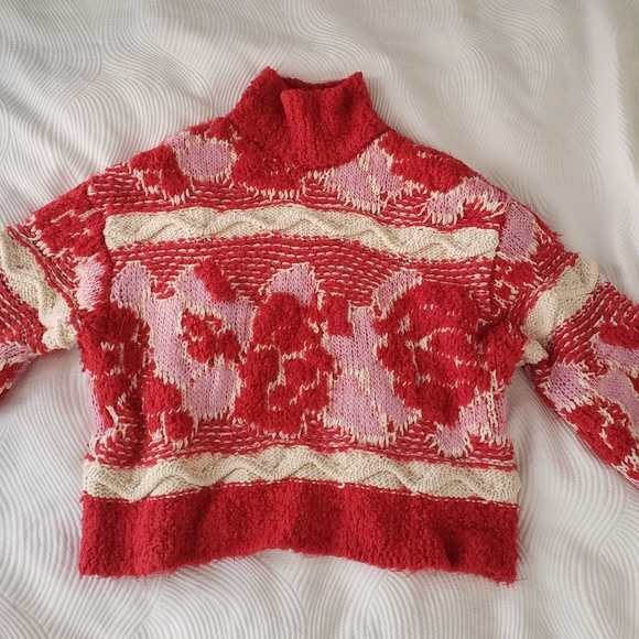 Zara Jacquard Knit Pink and Red Chunky Sweater - size small - Picture 2 of 15